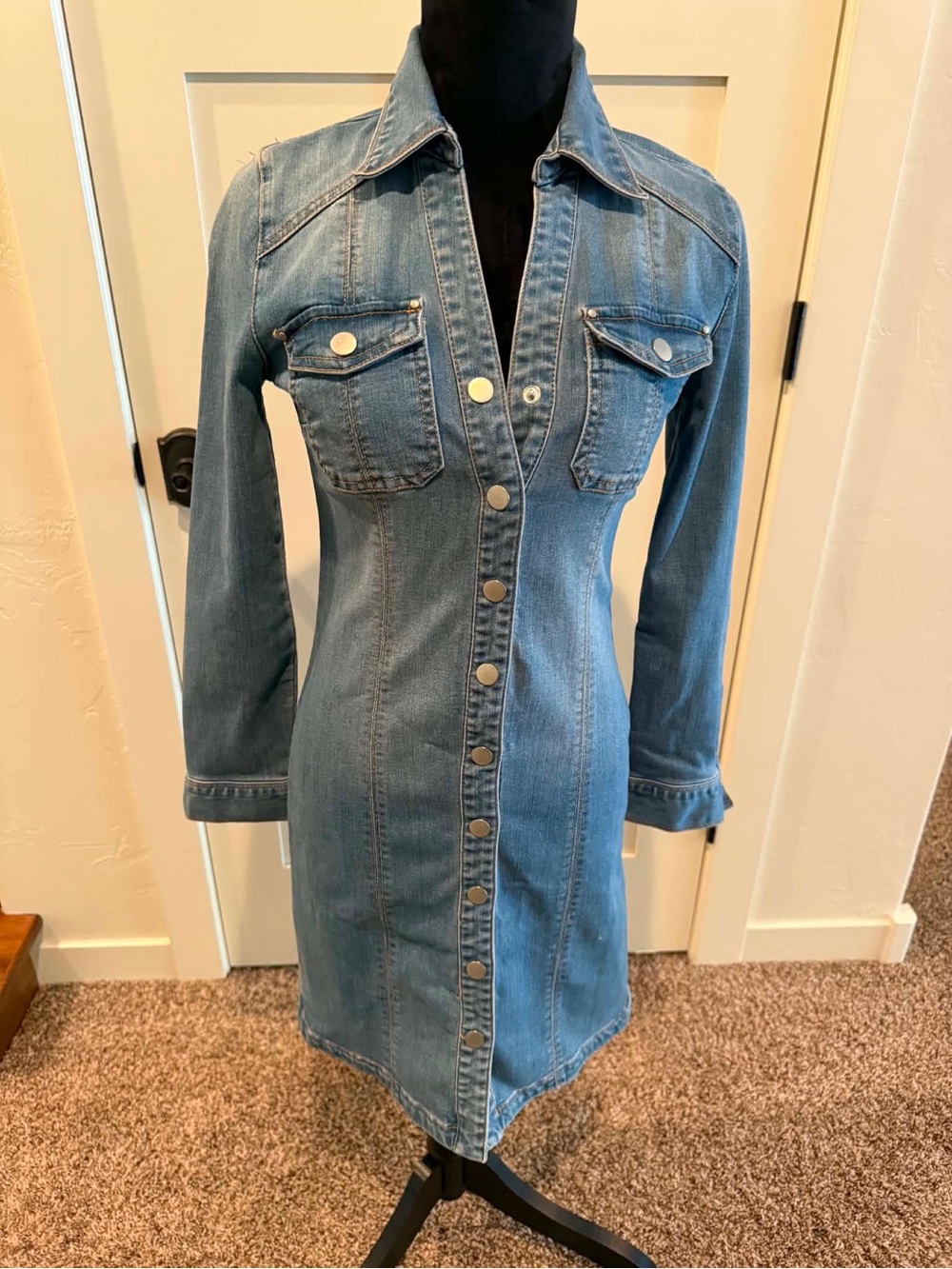 INC International Concepts Classic Denim Button-Front Dress in Blue